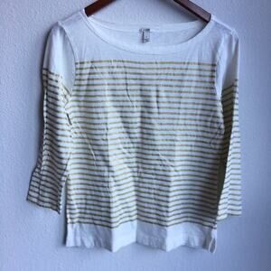 J. Crew Gold & Cream Three Quarter Boat Blouse Top Shirt Small